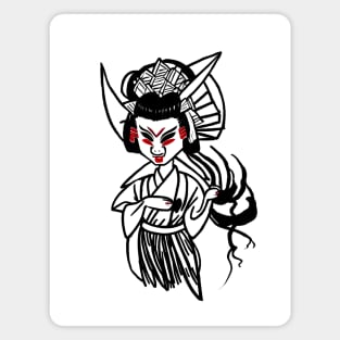 Oni geisha ink drawing - japanese demon geisha Magnet
